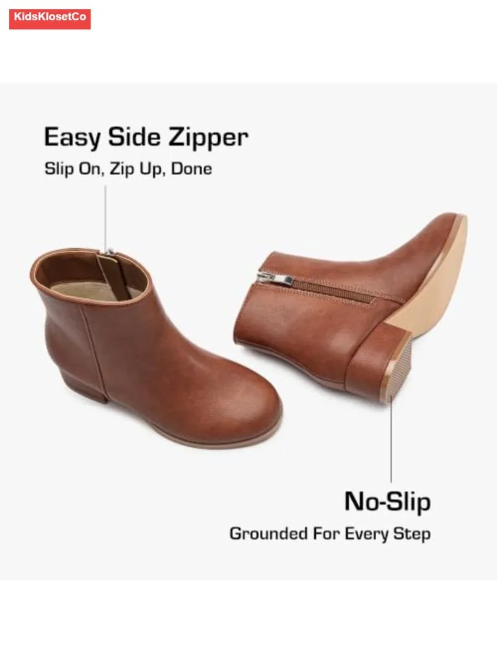 Girls Chunky Heel Ankle Booties Side Zip Faux Leather